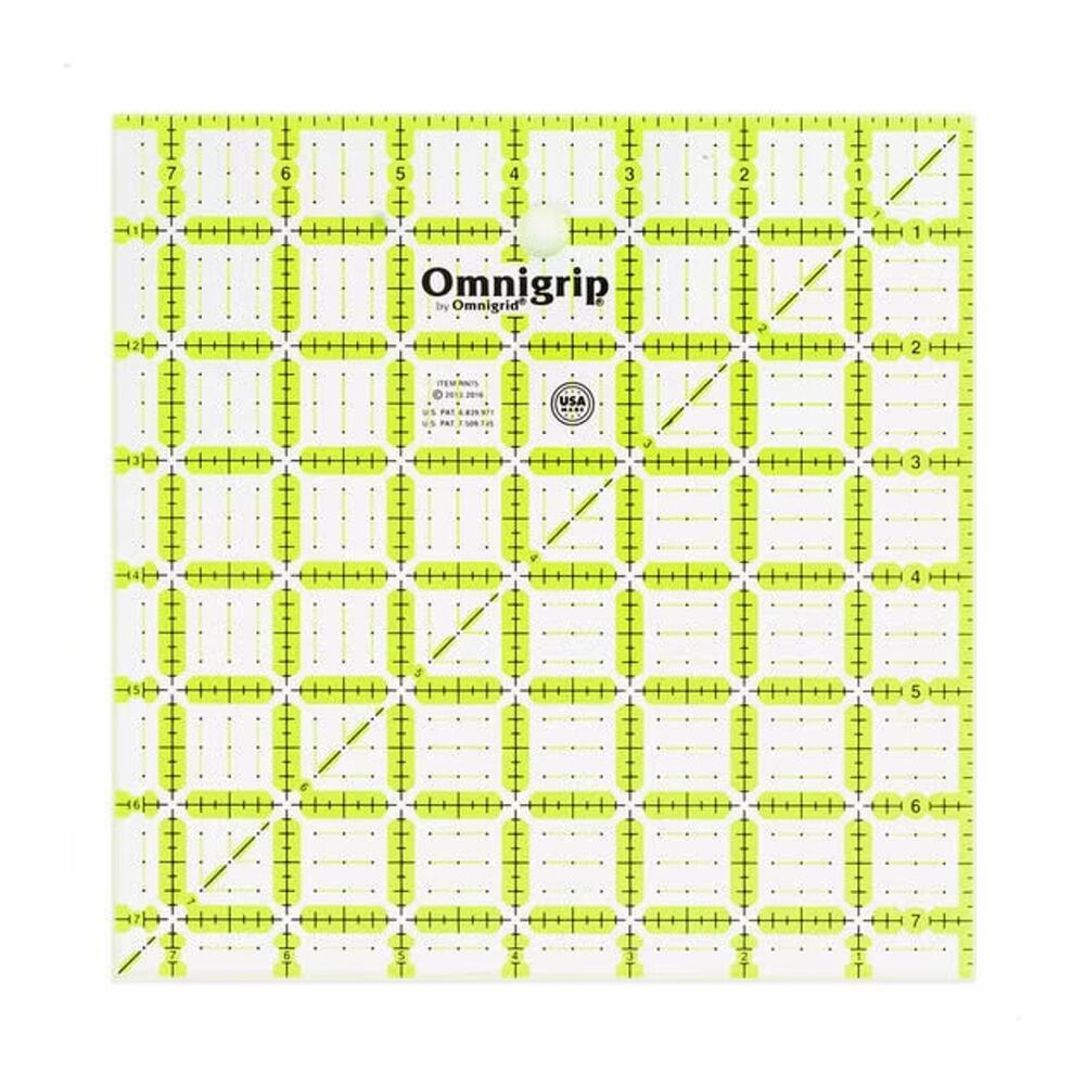 7.5 Inch Square Omnigrip by Omnigrid Green Tint Quilting Ruler